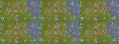 Klasik çiçek tasarımı elementleri. Raster illüstrasyonu. Yeşil ve nötr kıvırcık çiçekler yeşil ve nötr renklerde şekillenir.