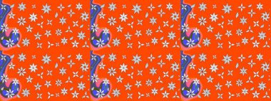 Düz Çiçek Elementleri Tasarımı. Raster güzel kumaş deseni çiziyor. Renkli Bahar Teması eskiz kalıbı. Çiçek deseni.