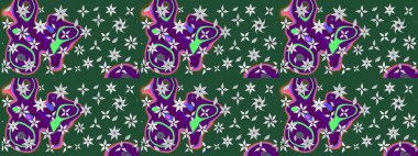 Klasik çiçek tasarımı elementleri. Raster illüstrasyonu. Yeşil ve mor kıvırcık çiçekler yeşil ve mor renklerde.