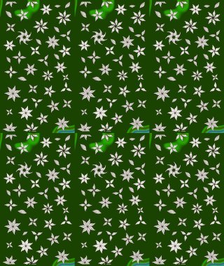 Raster illüstrasyonundaki çiçek desenli çizim. Yeşil renkte çiçekler.