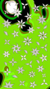 Retro tekstil tasarım koleksiyonu. El çizimi çiçek unsurları olan soyut çizim raster deseni. 1950-1960 motifleri. Çiçekli ipek eşarp. Yeşil yeşile.