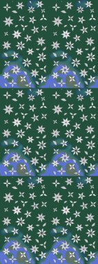 Soyut çiçek çizim kalıbı arka planı. Raster illüstrasyonu. Raster deseni. Küçük çiçekteki sevimli çiçek deseni. Yeşil ve mavi renklerde.