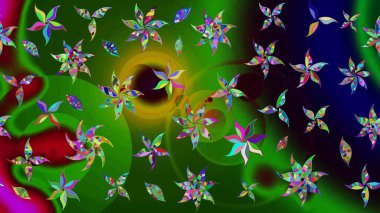 Arkaplan dokusu, duvar kağıdı, yeşil ve siyah renkli çiçek teması. Soyut etnik raster çizim kalıbı. Kabile sanatı boho baskısı, klasik çiçek arkaplanı.