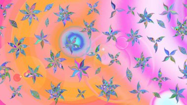 Pembe ve turuncu renkli çiçekler. Düz Çiçek Elementleri Tasarımı. Renkli Bahar Teması eskiz kalıbı. Çiçekle çizim deseni.