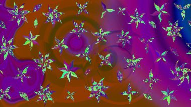 Düz Çiçek Elementleri Tasarımı. Renkli Bahar Teması eskiz kalıbı. Mor ve kahverengi renkte çiçekler. Çiçekle çizim deseni.