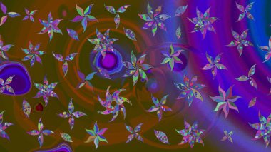 Düz Çiçek Elementleri Tasarımı. Çiçekli çizim şekli. Kahverengi ve mor renkli çiçekler. Renkli Bahar Teması çizim şablonu.