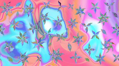 Mavi ve pembe renkli çiçekler. Düz Çiçek Elementleri Tasarımı. Sevimli çiçek raster deseni. Renkli Yaz Teması çizim şablonu.