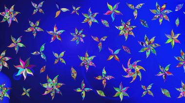 Mavi ve yeşil renkli çiçekler. Raster illüstrasyonu. Küçük çiçekte sevimli çiçek deseni var..