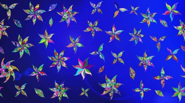 Çiçekli çiçek deseni, suluboya. Raster illüstrasyonu. Mavi ve yeşil renkli çiçekler. Renkli Bahar Teması eskiz kalıbı. Düz Çiçek Elementleri Tasarımı.