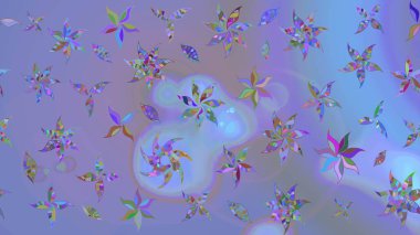 Şirin çiçek elementleri. Raster illüstrasyonu. Robot resim. Mor ve mavi renkte çiçekler.