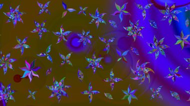 Raster güzel bir çiçek deseni çizmiş. Bahar mevsimi. Kahverengi ve mor renkli çiçekler. Nazik romantik baskı. Tatil havası..