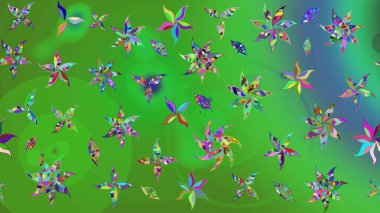 Moda baskıları için zarif bir şablon. Parlak renkli çiçekleri ve yeşil ve mavi renkli yaprakları olan harika bir çiçek deseni. Modern çiçek arkaplanı. Halk stili.