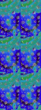 Gömlek, arka plan modelini çiz. Mavi ve yeşil renkli çiçekler. Tropik çiçekler.