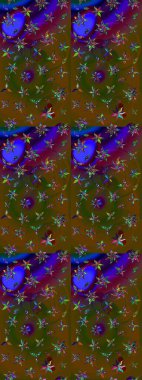 Çiçeksel kahverengi ve yeşil çizim deseni. Raster çiçek izi. Klasik taslak çizimi. Raster Yumuşak kumaş deseni.