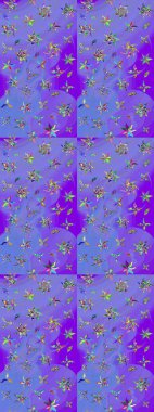 Raster - stok. Vadinin çiçekleri mor ve mavi renklerde. Suluboya, elle çizilmiş. Taslak arkaplan deseni.