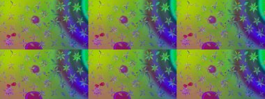 Raster illüstrasyonundaki çiçek desenli çizim. Yeşil renkte çiçekler.