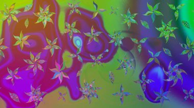 Raster illüstrasyonundaki çiçek desenli çizim. Suluboya tarzında yeşil renkte çiçekler.