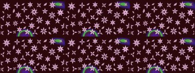 Dallı bahar çiçekleriyle desen, kahverengi renklerle çiçek siluetiyle desen. Raster deseni.