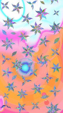 Düz Çiçek Elementleri Tasarımı. Sevimli çiçek raster deseni. Tarafsız ve turuncu renklerde çiçekler. Renkli Bahar Teması çizim şablonu.