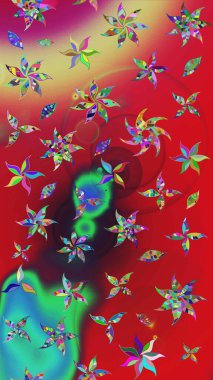 Güzel çiçek deseni. Renkli Bahar Teması eskiz kalıbı. Çiçekler kırmızı ve yeşil renklerde. Düz Çiçek Elementleri Tasarımı.