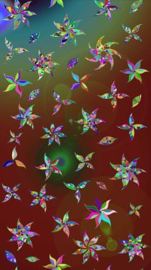 Raster illüstrasyonu. Suluboya çiçekli çiçek deseni. Kahverengi ve kırmızı renklerde Asya tekstili.