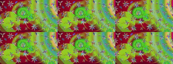 Çiçekli zambakların eskiz geçmişi. Parlak çiçekli kolaj çiçekleri yeşil ve kırmızı. Çiçek tasarımı için inanılmaz kolaj cennet tarzı..