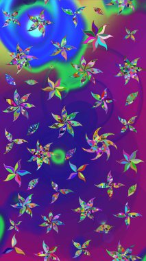 Kumaş desenli papatya çiçeği detayı. Mor ve mor renkte çiçekler.