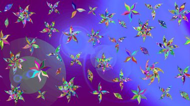 Mor ve mor renkli çiçekler. Raster illüstrasyonu. Robot resim. Şirin çiçek elementleri..