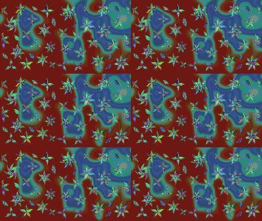 El çizimi. Raster illüstrasyonu. Çiçekli, yapraklı, çiçek desenli çizim..