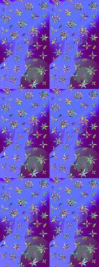 Poster ya da kapak için arka plan. Yapraklı çizim şekli. Tekstil için figür. Şirin, zarif çiçekler Raster illüstrasyonu. Davetiye ve kartpostal tasarımı için dekoratif çiçek unsurları.