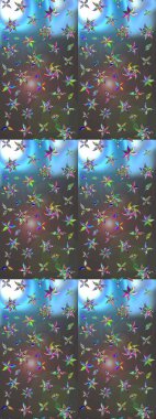 Raster illüstrasyonu. Gri ve mavi renkli Asya tekstili. Suluboya çiçekli çiçek deseni.