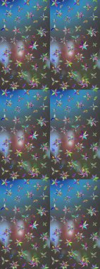 Raster illüstrasyonu. Çiçek süslemeli çizim deseni. Mavi ve gri renkte çiçekler.