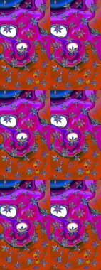 Düz Çiçek Elementleri Tasarımı. Asya tekstil tarzında. Renkli Bahar Teması eskiz kalıbı. Çiçek desenli çizim. Güzel kumaş deseni. Raster illüstrasyonu.