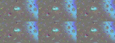 Düz Çiçek Elementleri Tasarımı. Gri renkli çiçekler. Sevimli çiçek raster deseni. Renk Bahar Teması eskiz şablonu.