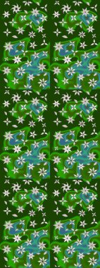 Raster illüstrasyonu. Raster illüstrasyonundaki çiçek desenli çizim. Güzel kumaş deseni. Yeşil ve nötr renklerde.