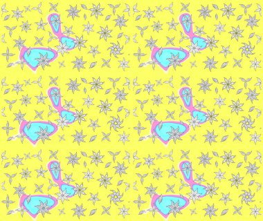 Sarı renkli etnik çiçekli zarif eskiz deseni. Raster Çiçek İllüstrasyonu güzel tekstil..