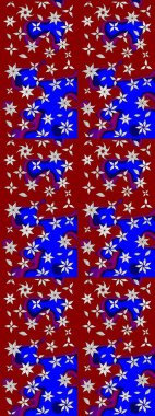 Kabile sanatı boho baskısı, klasik çiçek arkaplanı. Arka plan dokusu, duvar kağıdı, kırmızı ve mavi renkli çiçek teması. Soyut etnik raster çizim kalıbı.