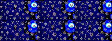 Mavi renkte etnik çiçeklerle süslenmiş zarif bir eskiz. Raster Çiçek İllüstrasyonu güzel tekstil..