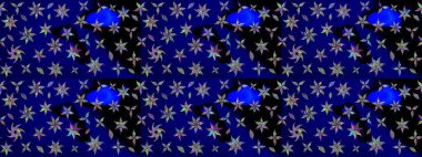 Raster Çiçek İllüstrasyonu 'nun şirin tekstili. Mavi renkli etnik çiçeklerle zarif eskiz deseni.