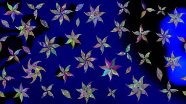 Çiçek deseni. Mavi renkte çiçek çizimi. Mavi renkli çiçekler. Şatafatlı bahar bahçesi dokusu. Raster illüstrasyonu.