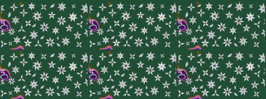 Raster illüstrasyonundaki çiçek desenli çizim. Çiçekler suluboya tarzında yeşil ve nötr renklerde.