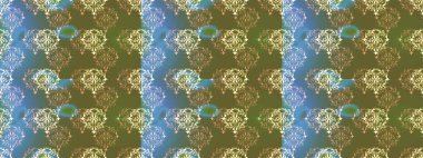 Raster illüstrasyonu. Yeşil, mavi ve nötr renklerde çiçekler. El çizimi çiçekleri olan soyut, pürüzsüz desen.