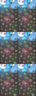 Gri ve mavi üzerine gri ve mavi. Çiçekli ipek eşarp. 1950-1960 motifleri. Retro tekstil tasarım koleksiyonu. El çizimi çiçek elementleri ile soyut çizim raster deseni.