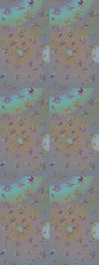 Raster deseni. Bahar çiçekleri dallı desen, gri ve bej renkler çiçekli siluet.