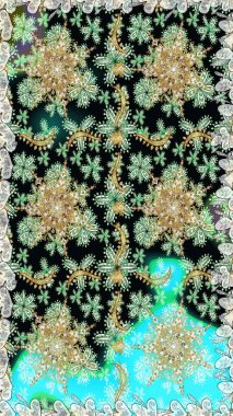 Raster. Tarafsız renklerde, altın elementlerle kusursuz desen. Kusursuz altın desenli bukleler. Hassas altın deseni açın. Doğu tarzı arabesk. Parlak dantel, stilize çiçekler, şal desenli.