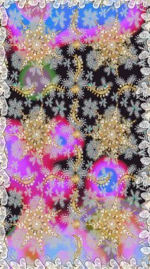 Damask arkaplanı tekerrür ediyor. Antika altın tekrarlanabilir duvar kağıdı. Gri renklerdeki altın element. Barok tarzında altın çiçek süsü..