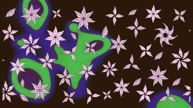 Renkli Bahar Teması eskiz kalıbı. Raster illüstrasyonundaki çiçek desenli çizim. Kahverengi renkli çiçekler. Düz Çiçek Elementleri Tasarımı.