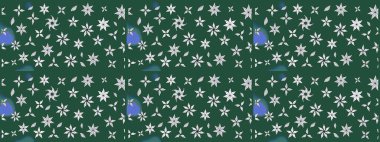 Asya tekstil tarzında. Raster illüstrasyonu. Yeşil ve nötr renklerde çiçekler. Çiçek desenli çizim. Raster illüstrasyonu.