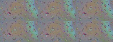 Raster illüstrasyonu. Suluboya çiçekli çiçek deseni. Gri ve bej renkli Asya tekstili.