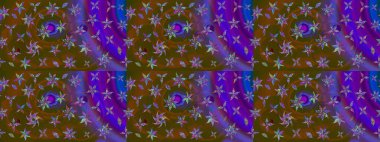 Çiçek desenli çizim. Raster illüstrasyonu. Asya tekstil tarzında. Kahverengi ve mor renkli çiçekler. Raster illüstrasyonu.